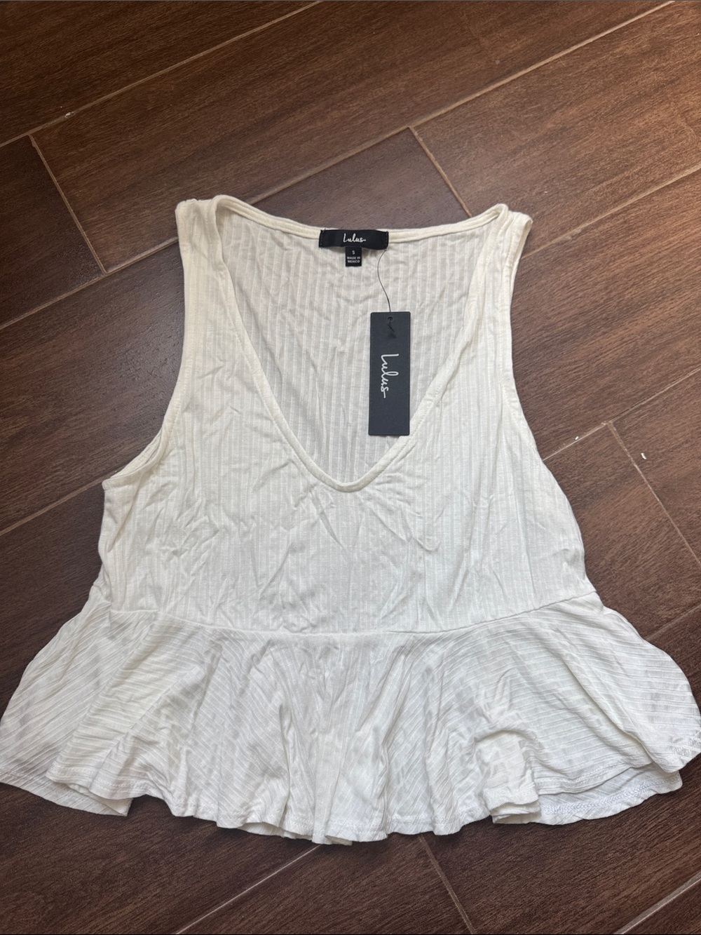 Lulu's Cream Ribbed V-Neck Peplum Tank